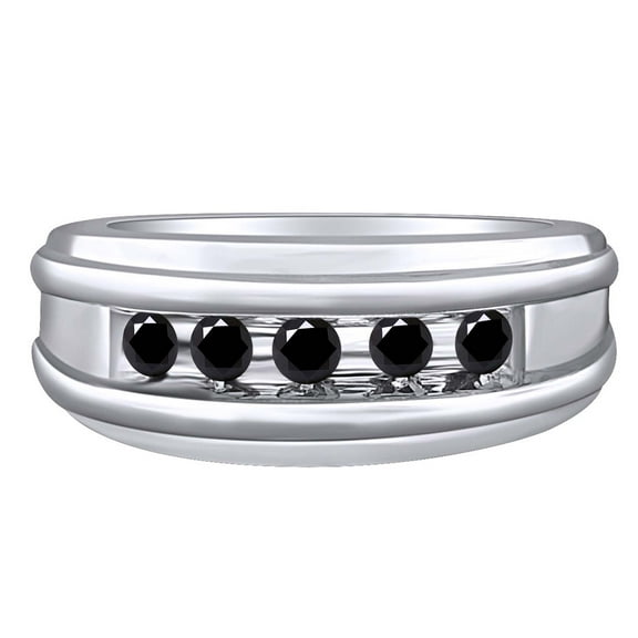 AFFY 0.52 Carat (Ctw) Round Black Natural Diamond Men's 5 Stone Engagement Ring 10k Solid Gold