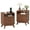 Walnut Wood Color-2pcs, variant on Wave Fluted Nightstand with Charging Station - End Table with 2 Drawers & Open Shelf, Modern Bedside Table with Gold Handle for Bedroom, Living Room
