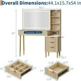 thumbnail image 6 of Studyset Makeup Vanity Desk with Lights, Fluted Wooden Dressing Table with 5 Drawers and Adjustable Shelves, Makeup Vanity Table Modern Glass Top with Charging Station for Bedroom, 6 of 7