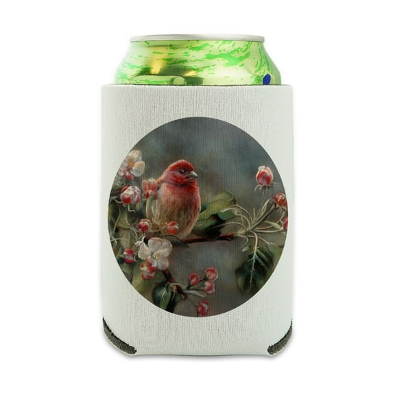 Purple Finch Bird Tree Blossoms Can Cooler - Drink Sleeve Hugger Collapsible Insulator - Beverage Insulated Holder