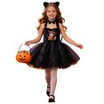 thumbnail image 3 of YLYL Kids Girls Halloween Costume Cute Kitty Pumpkin Print Halter Tutu Dress Set with Bow Tie Ears Tail, 3 of 9