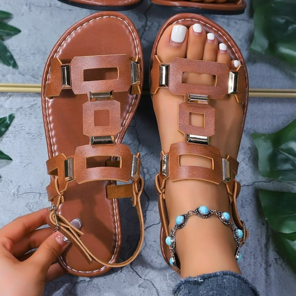 Wowcloth Women's Fashion Casual Double Buckle Beach Sandals – Comfortable Slip-On Flat Soles with Lightweight for Vacation & Resort Style Footwear