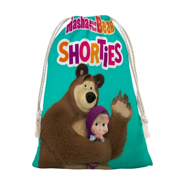 Masha y el Oso Bolsa de regalo con cierre de cinta navideño para decoración de Navidad,50cm×80cm.