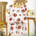 thumbnail image 2 of Swuxness Toddler Casual Short Sleeve 2 Piece Sets, Kids Summer Outfit Sets, Girls' Fashion Casual Round Neck Collar Botton Printed Short and Pants Sets Red, 4 Years, 2 of 4