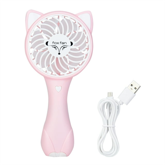 Mini ventilador de refrigeración de escritorio portátil recargable Ormromra USB dibujos animados Fox rosa