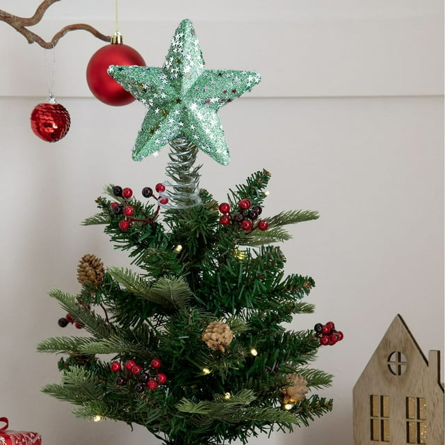 Christmas Tree Topper Star Plastic Holiday Decorations for Xmas Party Home Festive Ornament Tree Top Decoration with Stand