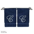 thumbnail image 2 of Monogrammed Hand Towel, Personalized Gift, 16 x 30 Inches - Set of 2 - Silver Embroidered Towel - Extra Absorbent 100% Turkish Cotton- Soft Terry Finish - For Bathroom, Kitchen and Spa- Script J Navy, 2 of 3