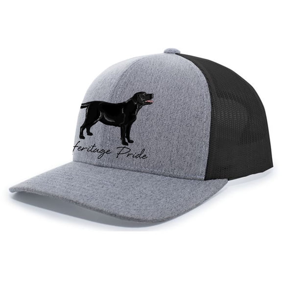 Heritage Pride Canine Collection Black Lab Labrador Retriever Hunting Dog Mens Embroidered Mesh Back Trucker Hat, Heather Grey/Black