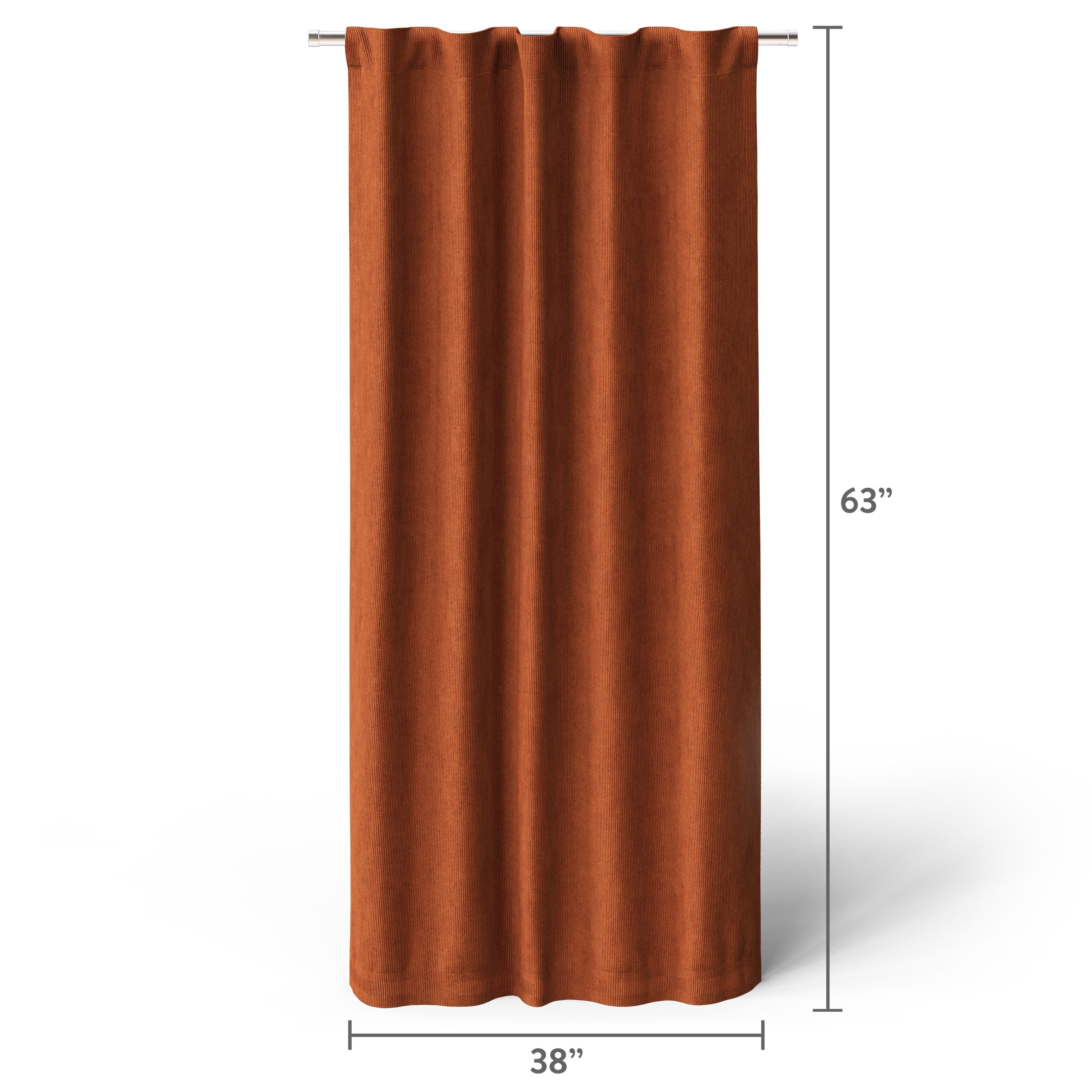 Mainstays Kids Orange Solid Ribbed Corduroy Blackout Rod Pocket with Back Tabs Single Curtain Panel, Set of 1, 38" W x 63" L
