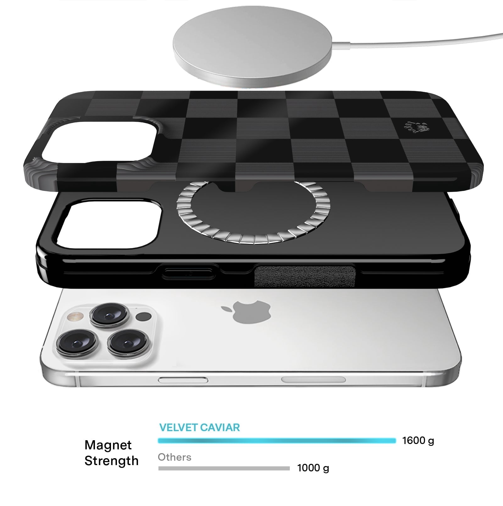 VELVET CAVIAR for iPhone 13 Pro Max Case Black Checkered - Compatible with MagSafe - Cute Protective Cases for Women for Women - Black Grey Checkerboard