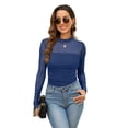 thumbnail image 2 of WIHOLL Womens Sexy Mesh Long Sleeve Shirts Fashion Clothing Turtle Necks Sheer Ruched Going Out Tops Fall Outfits Slim Fit Blouses Dark Blue Shirts, 2 of 8
