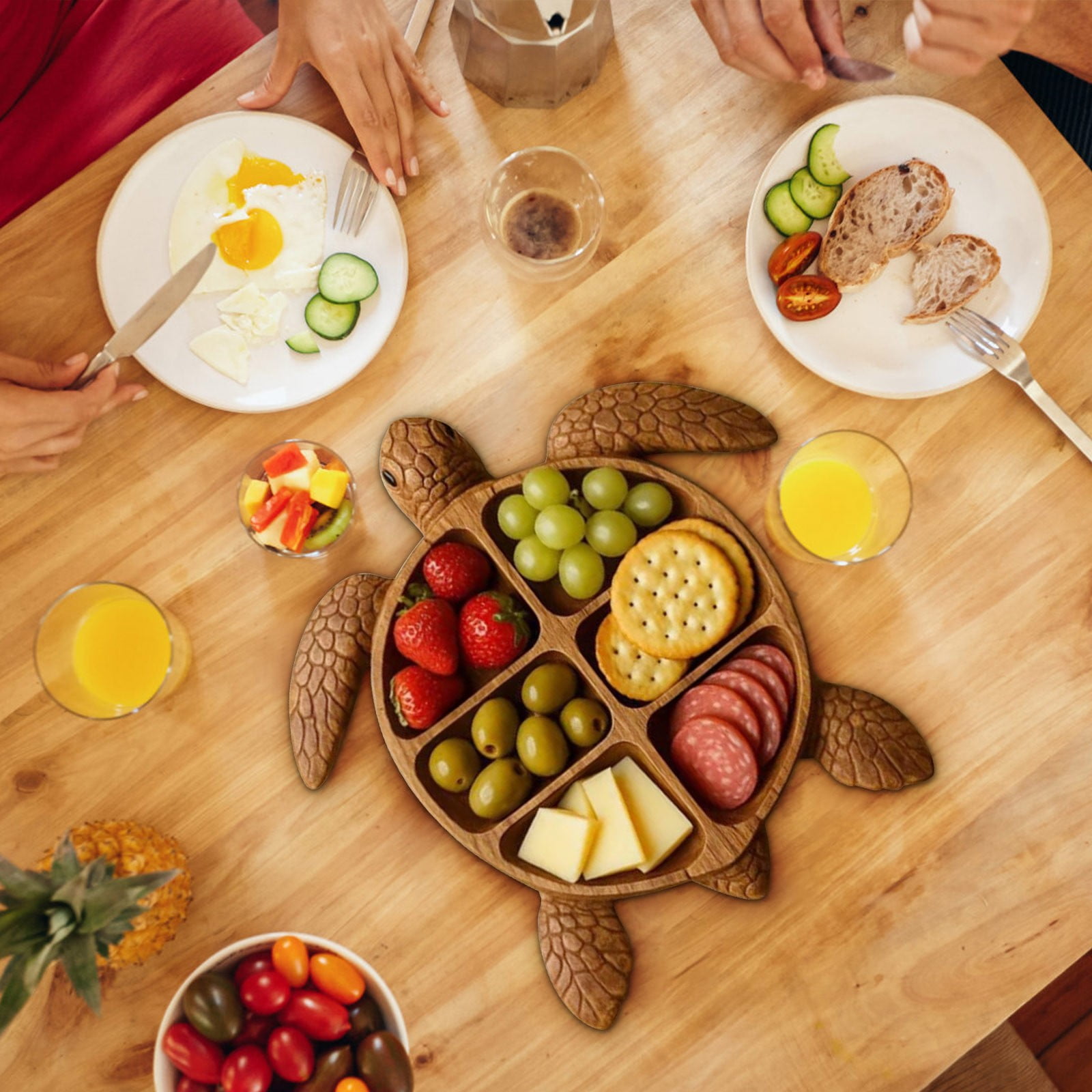 Planche à Charcuterie Bois Forme Tortue Marine 28x28cm – Plateau Service Fromage, Fruits, Apéritif, Décoration - 4