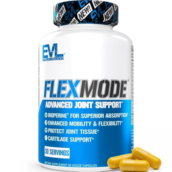 Evlution Nutrition High Absorption Joint Support Supplement - FlexMode Joint Supplement with Advanced Joint Vitamins Including Glucosamine Chondroitin MSM Boswellia and Hyaluronic Acid - 30 Servings