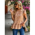 thumbnail image 5 of Uniexcosm Women's Floral Casual Blouses Ruffled Short Sleeve Round Neck Tops, 5 of 7