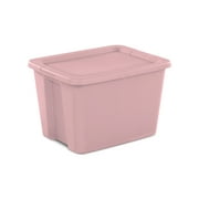 Sterilite Large Storage Bin, 18 Gallon Plastic Storage Container with Snap-On Lid, Light Pink