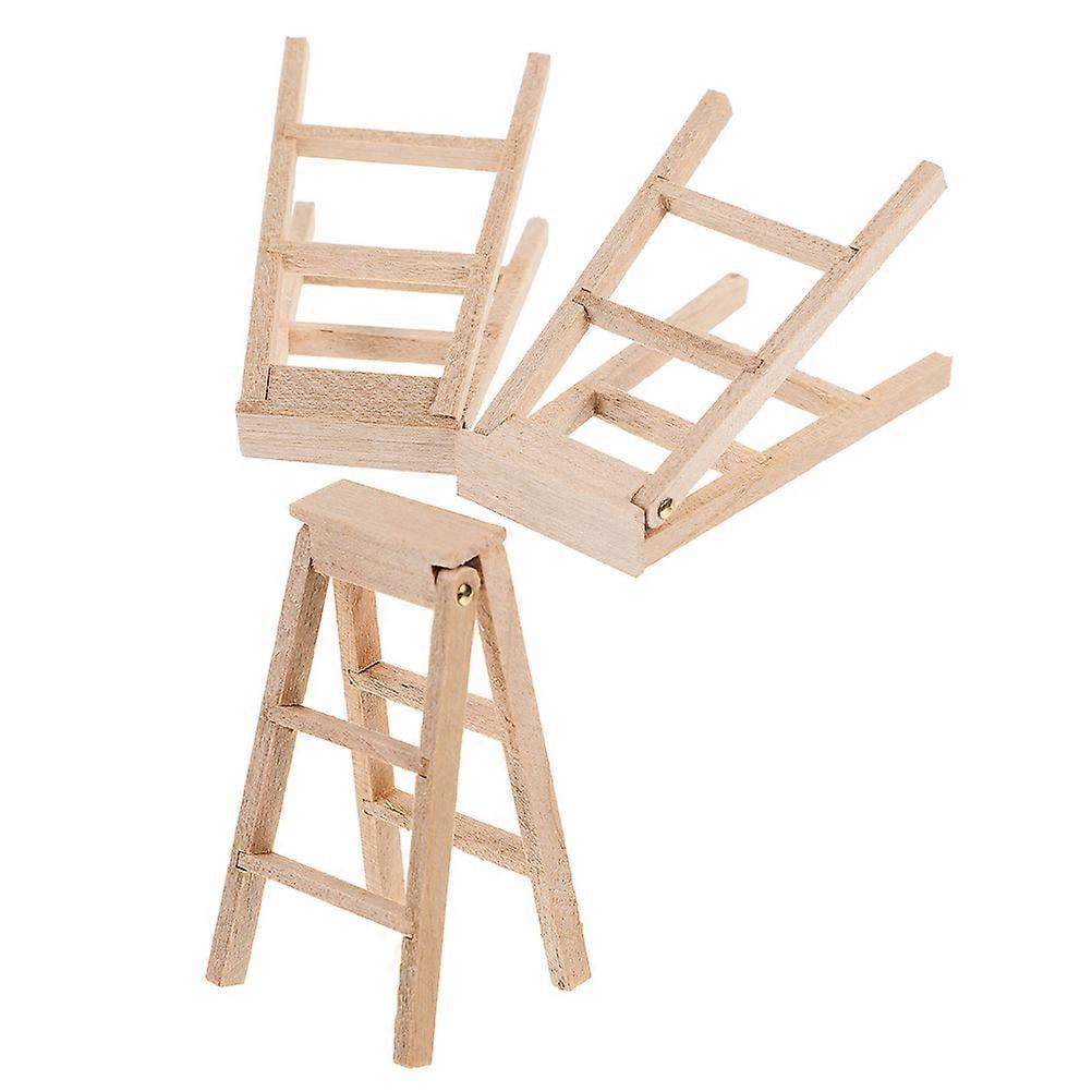 DIY Craft Miniature Wood Ladders Home Decor Collectors Ladder Shape 5.40X2.50X1.00CM Beige Folding 3Pcs