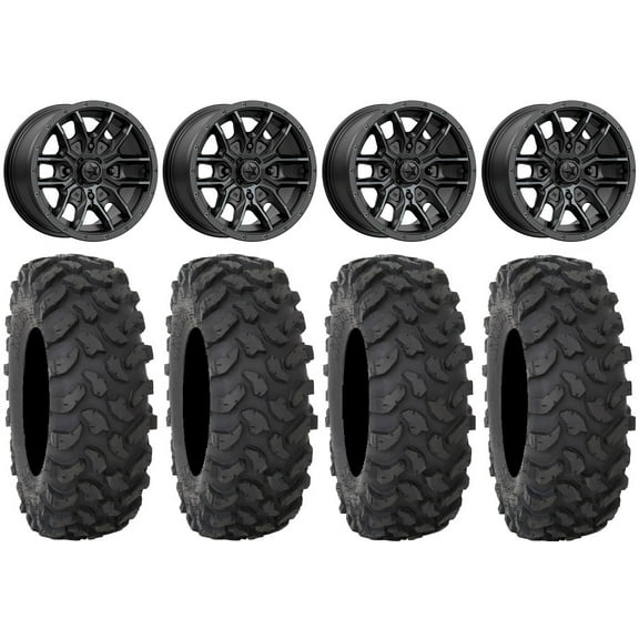 MSA Fang 14" Wheels Black 32" XTR370 Tires Yamaha Viking Wolverine YXZ1000R CFMoto ZForce 950 UForce 1000