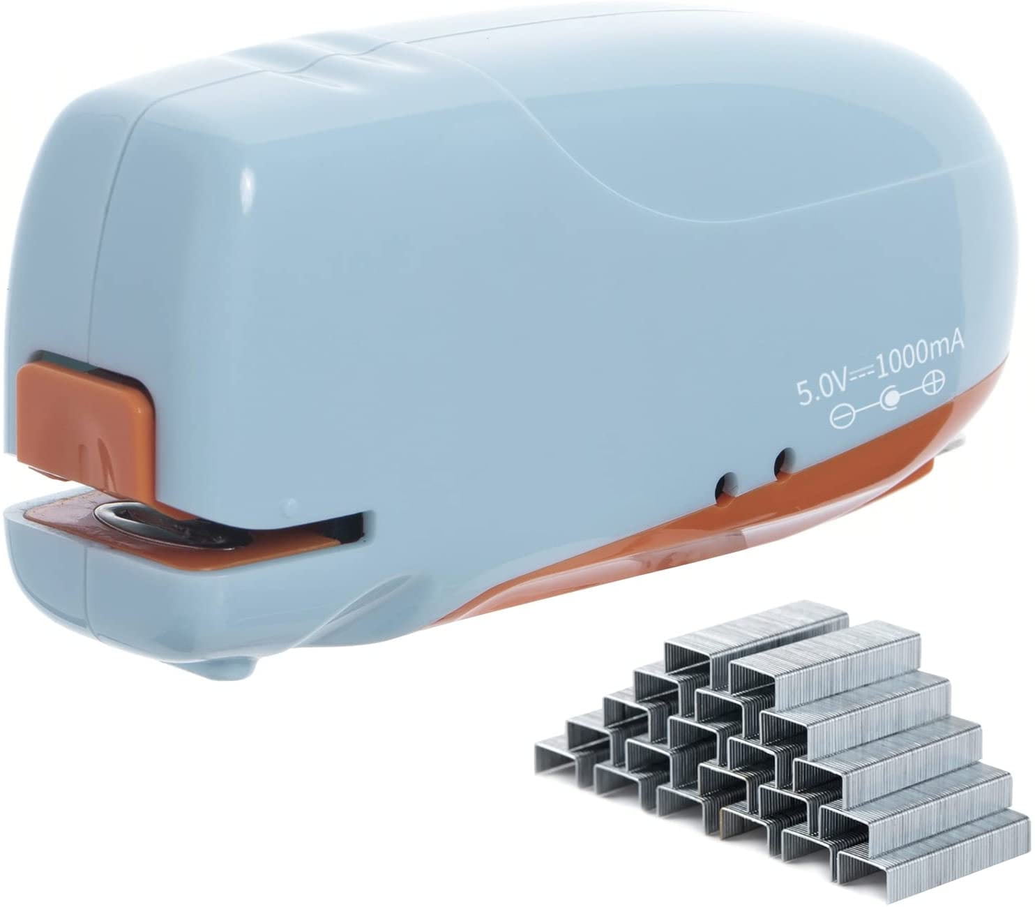 Mini Electric Stapler Automatic Portable for Office Desktop School and Home- 15 Sheets Capacity - Staples and AC Adapter Included Suitable for Palm Size and High Comfort-Blue