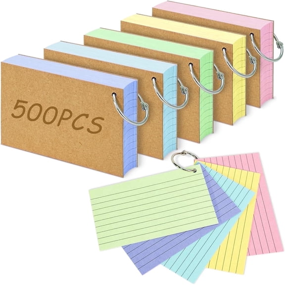 DIYMAG Index Cards, 3 x 5in Index Cards, Colorful Ruled Spiral Index Cards(5 Packs of 100, 500 Cards)