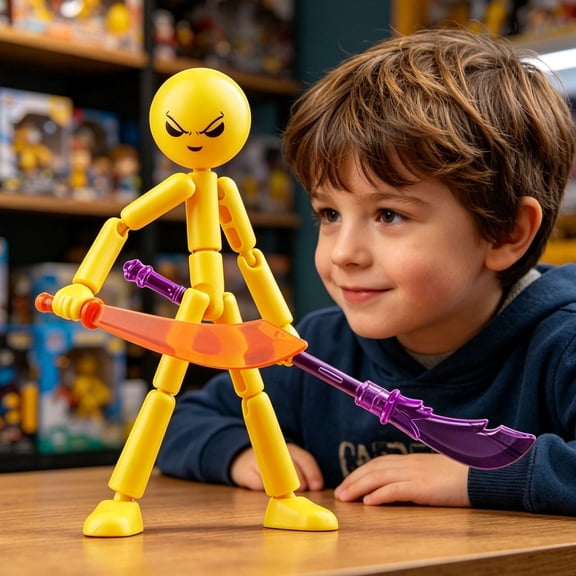 Multi Joint Movable Stick Doll Figure, Assembled Action Figure with 7 Weapons, 7.08 Inch, 1 Figure Set