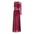 thumbnail image 3 of Doomiva Women's Lyrical Dance Dress Shiny Rhinestones Mesh Split Maxi Dresses Contemporary Dancewear Burgundy&Black XXL, 3 of 7