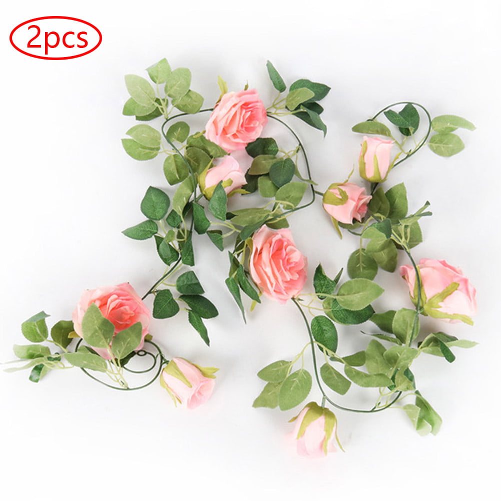 2pcs 8Ft Artificial Rose Garland Silk Flower Vine Ivy Wedding Garden String all 