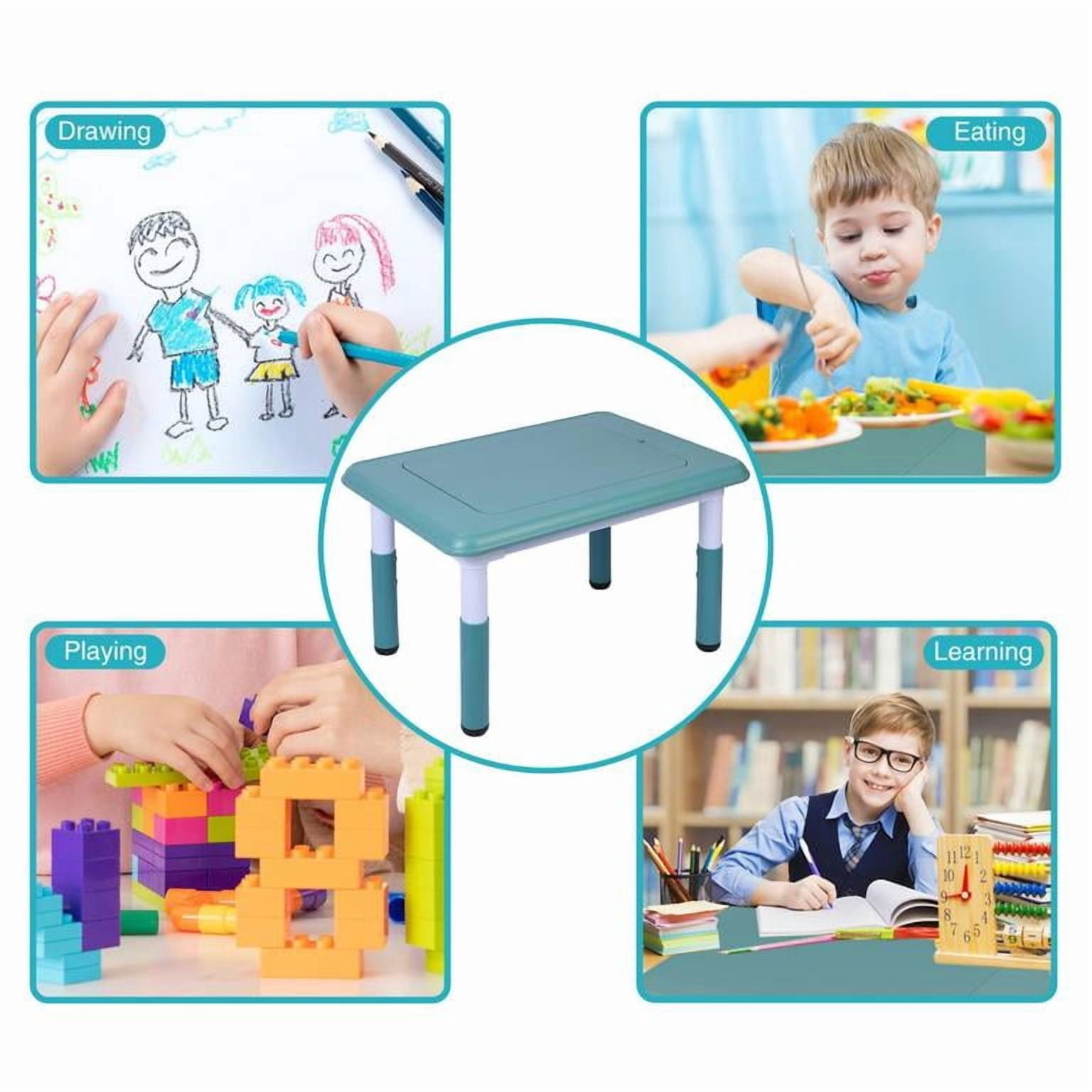 REDCAMP Double-Sided Kids Activity Table, Multi Drawing Table and Chair Set with 2 Chairs for Toddlers, Plastic Height Adjustable Play Table with Storage Bins, Blue