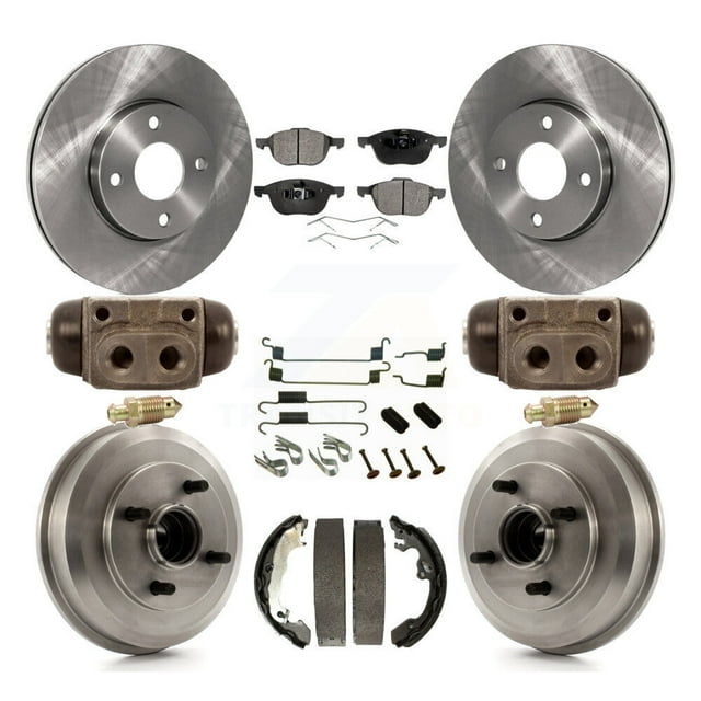 Transit Auto Front Rear Disc Brake Rotors Ceramic Pads and Drum Kit (9Pc) for Car 2005-2007 Ford Focus Wheel Bearing Included K8T-102668