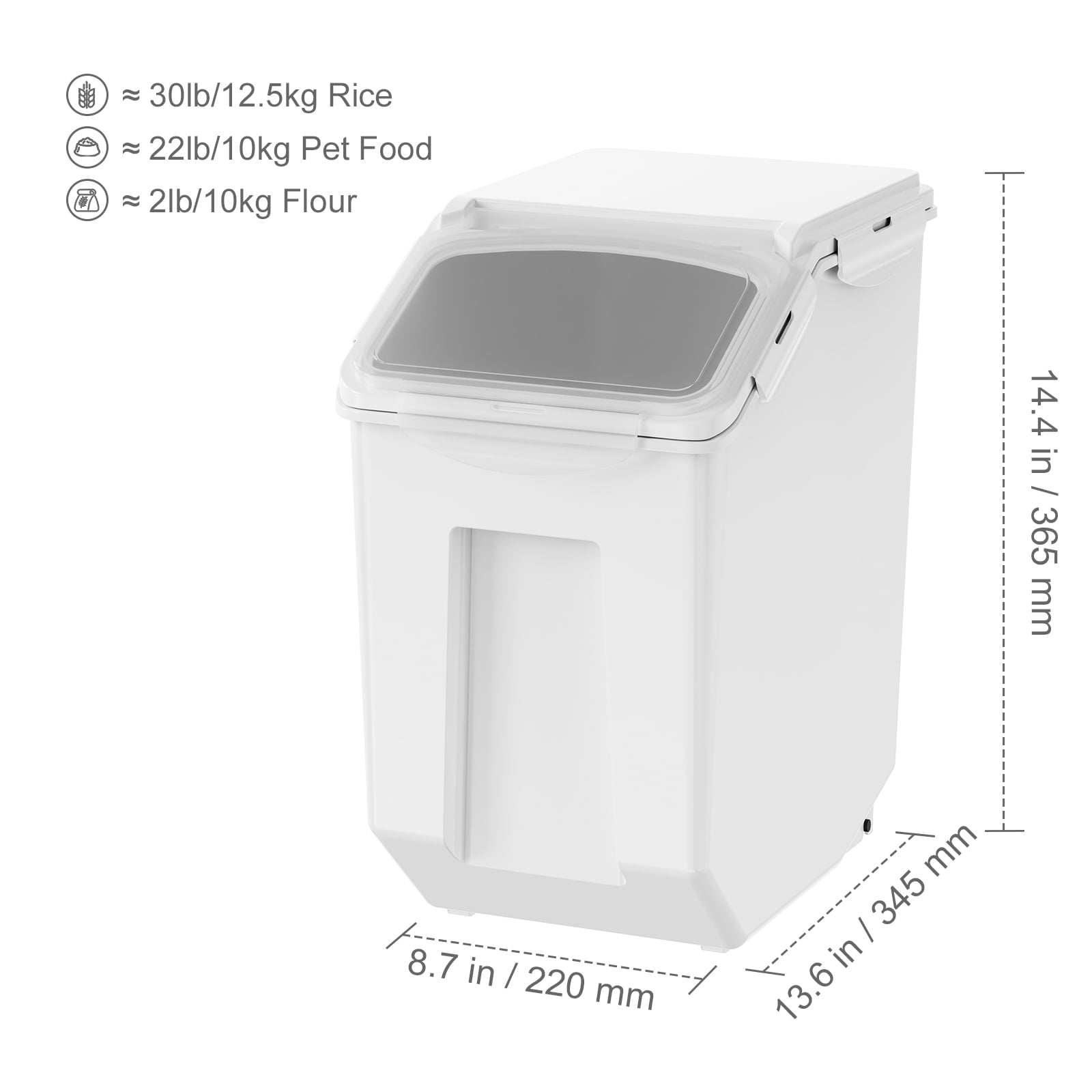 KFFKFF Mobile Ingredient Box Storage Container 2 x 15L Capacity Sloped Top White