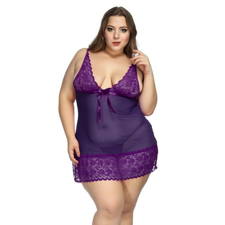 

Women Lingerie Flower Lace Lingerie Babydoll V Neck Sleepwear Bowknot Chemise