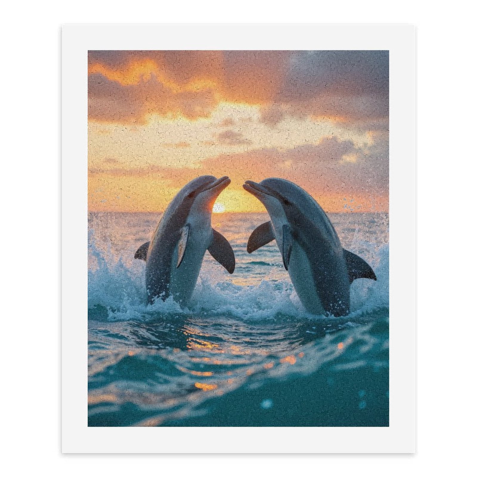 Paint By Numbers Kit for Adults Beginner - Dolphins Sunset Ocean Splashing Waves DIY Canvas Painting Kits for Adults, Frameless Paint By Number for Adults for Home Wall Decor 16x20 Inch