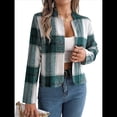 thumbnail image 3 of Chaqueta Corta A Cuadros para Mujer, Camisas de Larga con Botones y Tops Verde M, 3 of 9