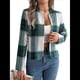 thumbnail image 3 of Chaqueta Corta A Cuadros para Mujer, Camisas de Larga con Botones y Tops Verde L, 3 of 9
