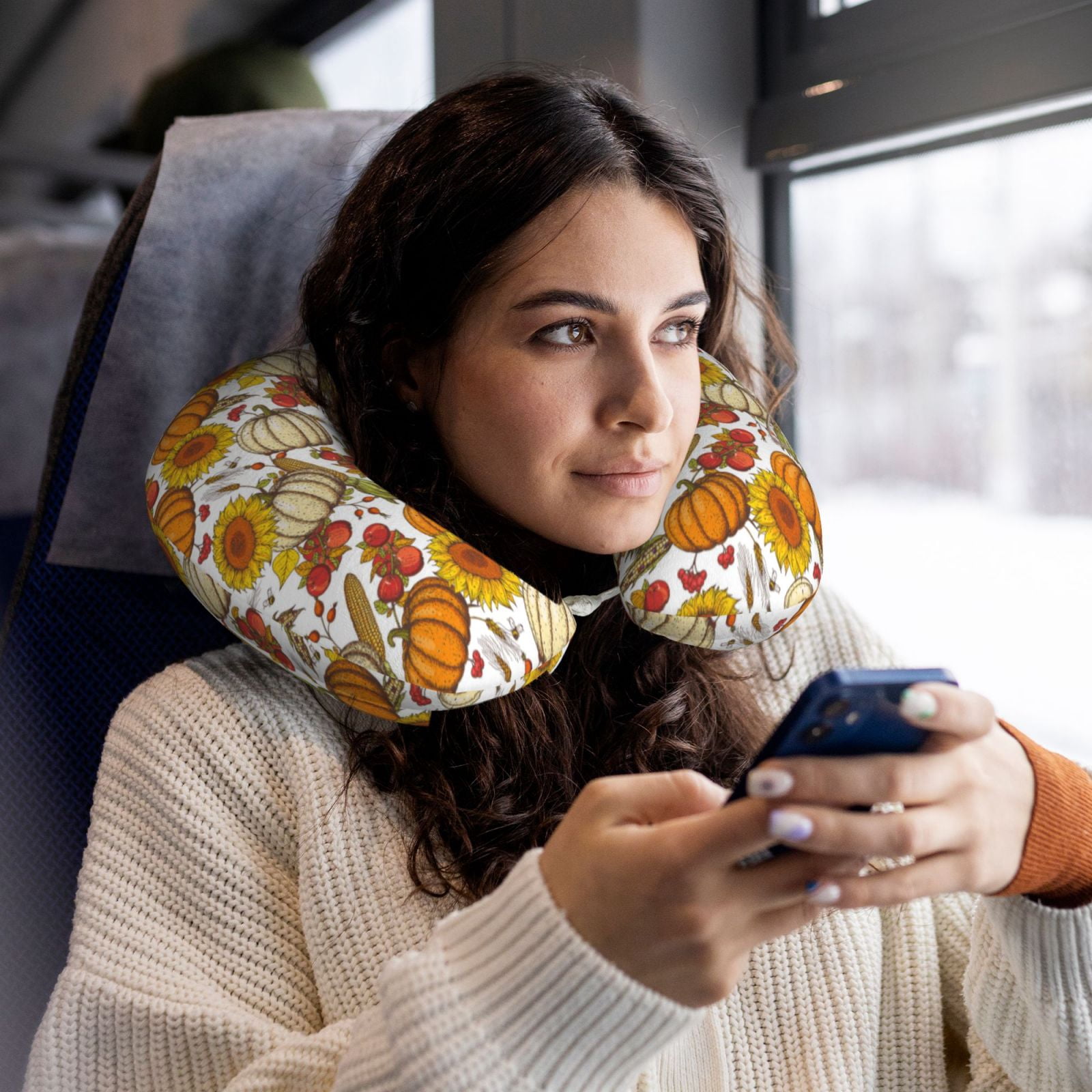 Xecao Pumpkin Corn Daisy Print Memory Foam Cervical Neck Pillow Versatile U-Shaped Pillows for Home,Office,Camping,Travelling,Soft Washable Cover