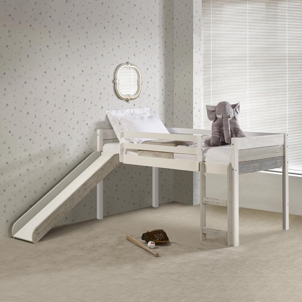 Donco Kids Low Loft Bed/Slide/Slats Grey White