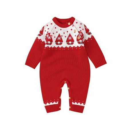 

Peyakidsaa Toddler Baby Christmas Cute Sweater Rompers Retro Waterdrop Print Knitted Jumpsuit