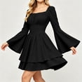 thumbnail image 5 of KICILVS Halloween Dresses for Women Plain Square Neck Flare Sleeve Dress Ruched Bust Layered Hemline Mini Party Gown Black, 5 of 8