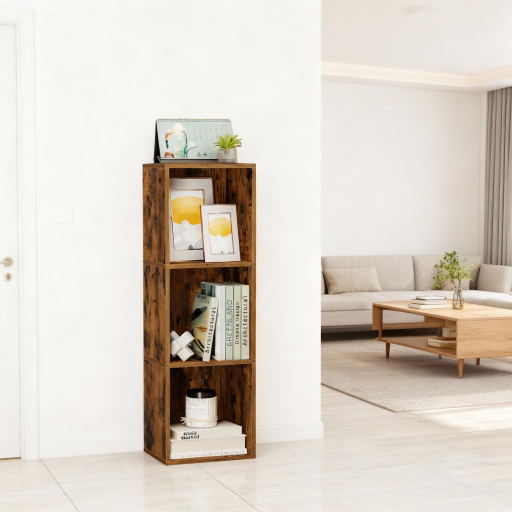 LEDREM 3-Tier Bookshelf with Adjustable Open Shelves, Tall Bookcase Space-Saving for Living Room Home Office, Rustic Brown