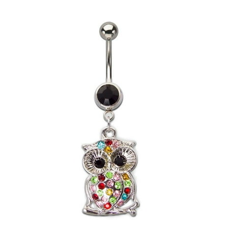 Crystal Belly Owl - Belly Ring Owl body jewelry 14 gauge-7/16