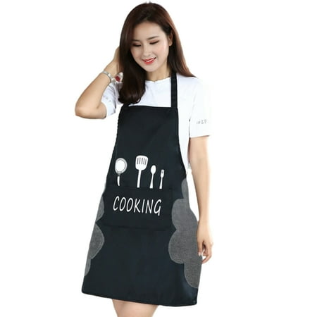 

Household Hand-wipron Waterproof & Oil-proof Cooking Apron with Pockets for Women BBQ Bakig Black