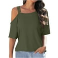 thumbnail image 2 of Ayolanni Womens Blouses Casual Cutout Green Short Sleeve Solid T-Shirts Teens Shirts for Girls L, 2 of 7