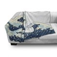 thumbnail image 3 of Waves Soft Flannel Fleece Throw Blanket, Japanese Kanagawa Illustration Nautical Ocean Surfing Theme Aquatic Pattern, Cozy Plush for Indoor and Outdoor Use, 50" x 70", Dark Blue White, by Ambesonne, 3 of 6