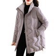 thumbnail image 2 of AUNVITO Women's Thickened Quilted Coat Longline Loose Fit Stand Collar Slimming Winter Outwear Warm Padded Jacket Versatile Casual, 2 of 4