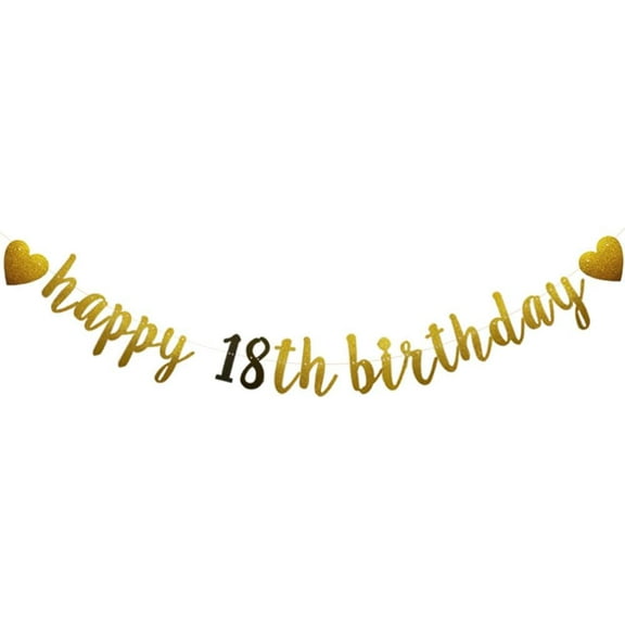 Happy 18th Birthday Banner, ,Gold and Black Glitter Paper Garlands Banner for 18th Birthday Party Decorations Supplies, Letters Gold and Black