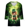 thumbnail image 5 of TaTaai Women V-Neck 3/4 Sleeve St. Patrick's Day Print Loose Top Casual Fashion T-Shirt Ladies Spring Holiday Gathering Wear Lightweight Breathable Non-See-Through No Fading Top Gift, 5 of 5