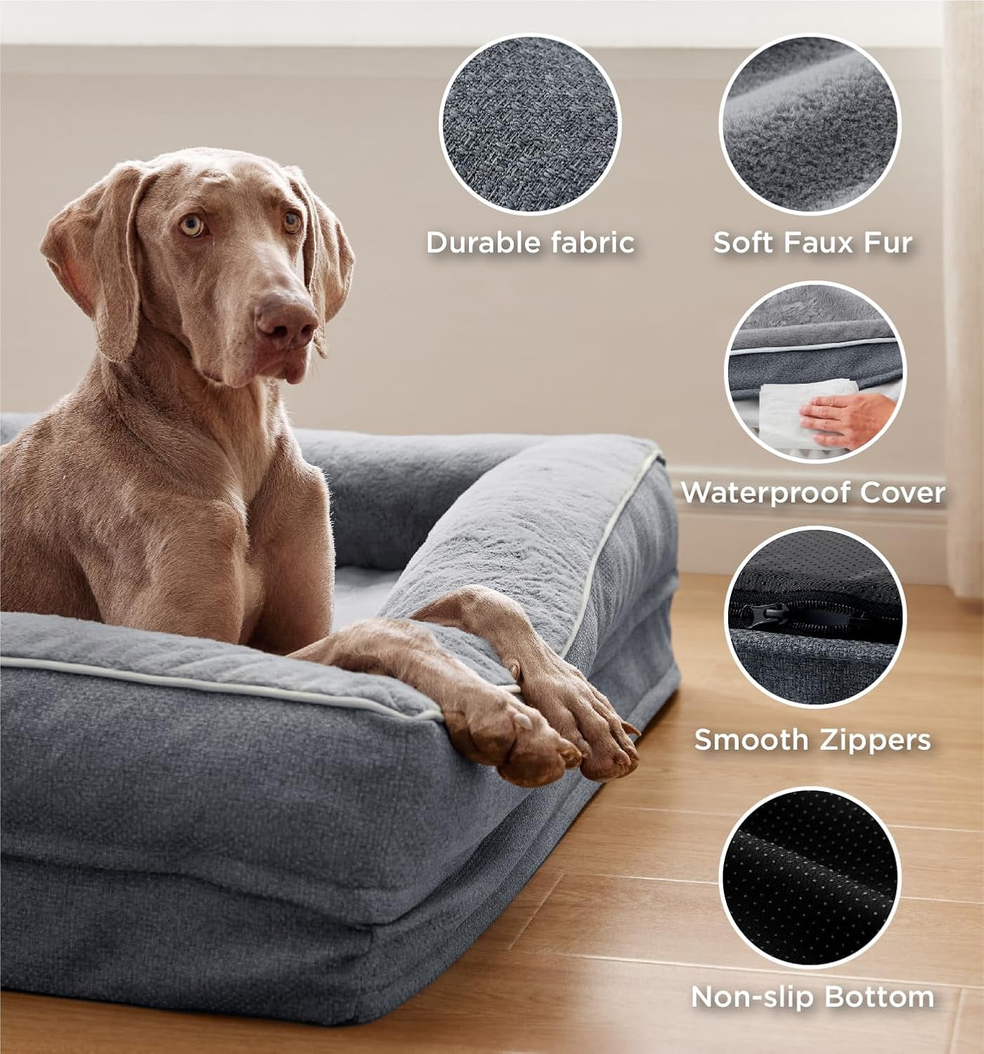 Orthopedic Dog Bed for Medium Dogs, Supportive Foam Medium Pet Bed Sofa with Washable Removable Cover, Waterproof Dog Couch Bed, Non-Slip Bottom and Egg-Crate Foam, Grey