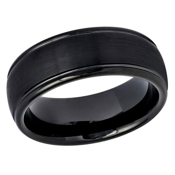 Free Engraving Personalized Custom Engraving Men's Women's Tungsten Wedding Band 8mm Domed Black IP Plated Brushed Center High Polished Grooved EdgeSZ: 10.5