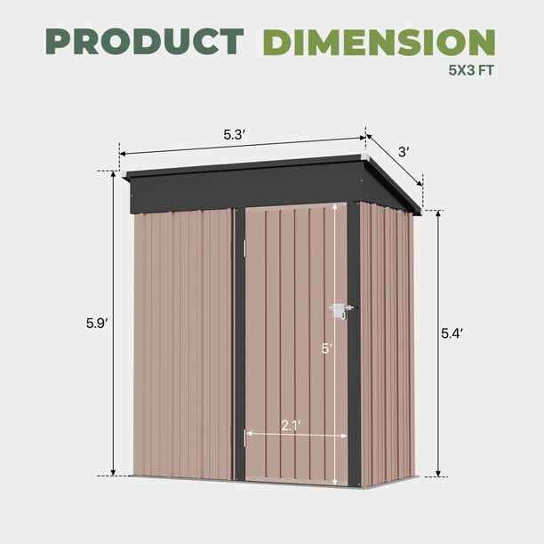 BaPiPro 5'x3' Outdoor Storage Shed, Heavy Duty Metal Shed Garden