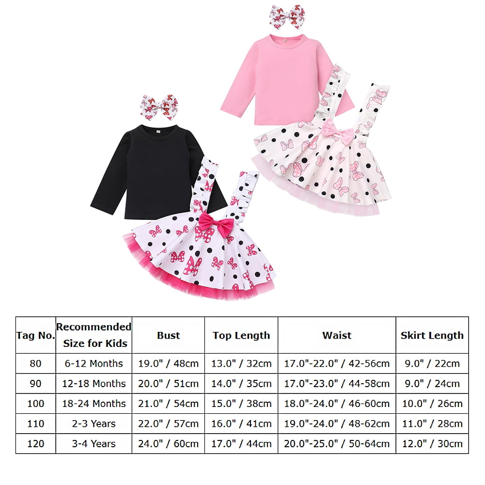 IDOPIP Baby Girls Mouse Birthday Outfit Shirt Overalls Skirt Headband 3-4 Years Black
