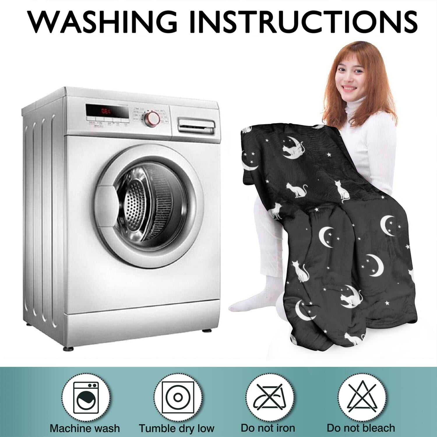 Wearable Oversized Blanket,Black Cat Moon Star Pattern Wearable Blanket Hoodie for Adults,Cozy Hooded Blankets with Super Pockets,Super Warm Fuzzy Pullover for Women & Men